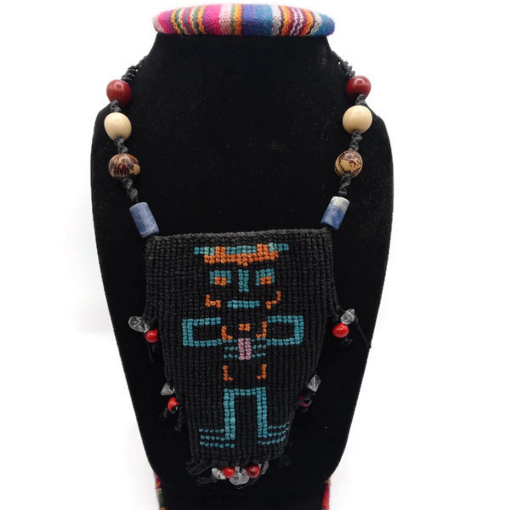 Totem Necklace Woven In Macram Thread From The Chavn Culture With Natural Seed